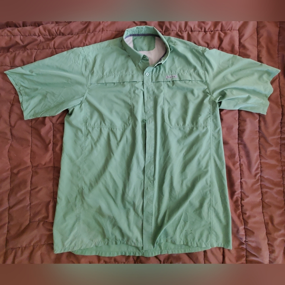 SIMMS Guide Outdoor Short Sleeve Button Down Green Size XL